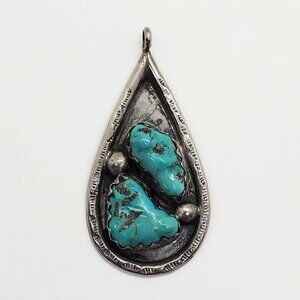 Vangie Tsabetsaye Native American Zuni Turquoise Pendant Sterling Silver